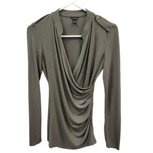 Ann Taylor Green Mandarin Collar Faux Wrap Blouse Size XS